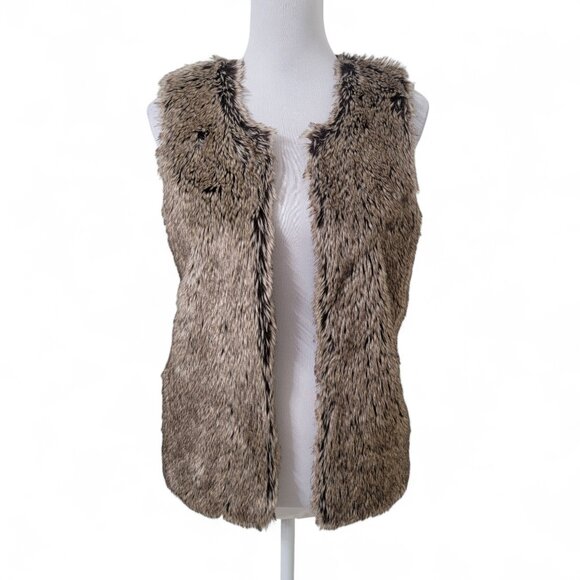BCX Size S Brown / Cream Faux Fur Vest with Knit Back.  Exc. Used Condition - Picture 1 of 13
